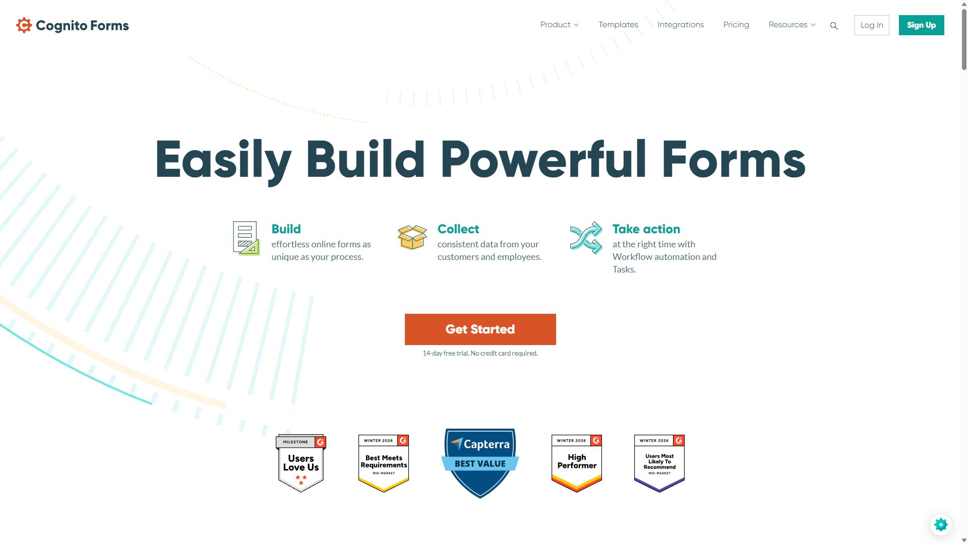 Cognito Forms homepage featuring its calculation-focused form builder