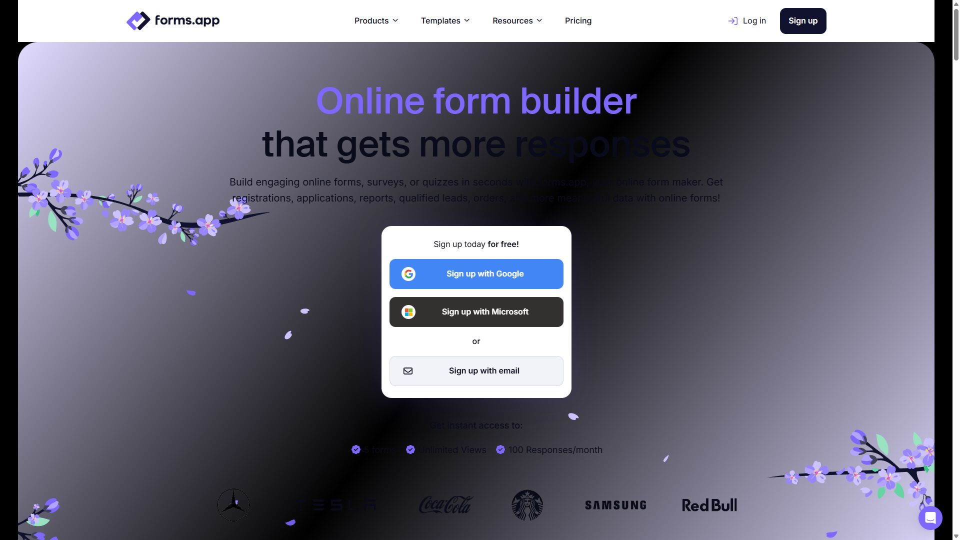 forms.app homepage showing its order form and payment features