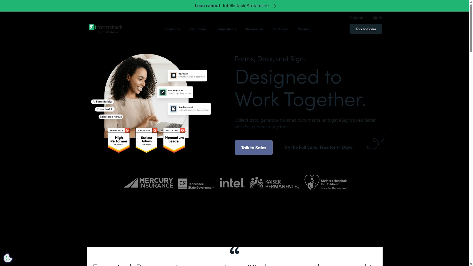 Formstack homepage presenting its workflow platform
