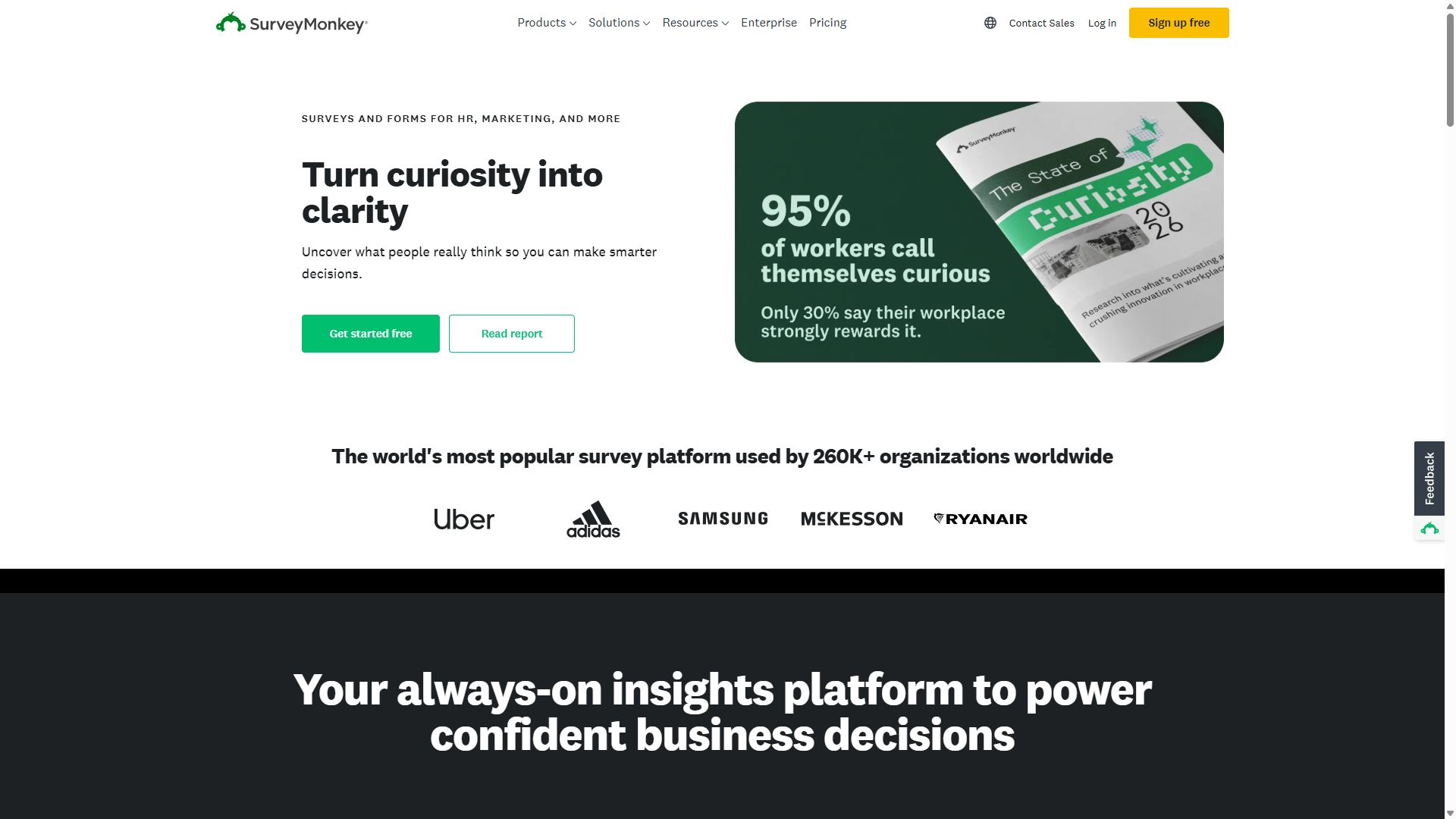 SurveyMonkey homepage highlighting its survey platform