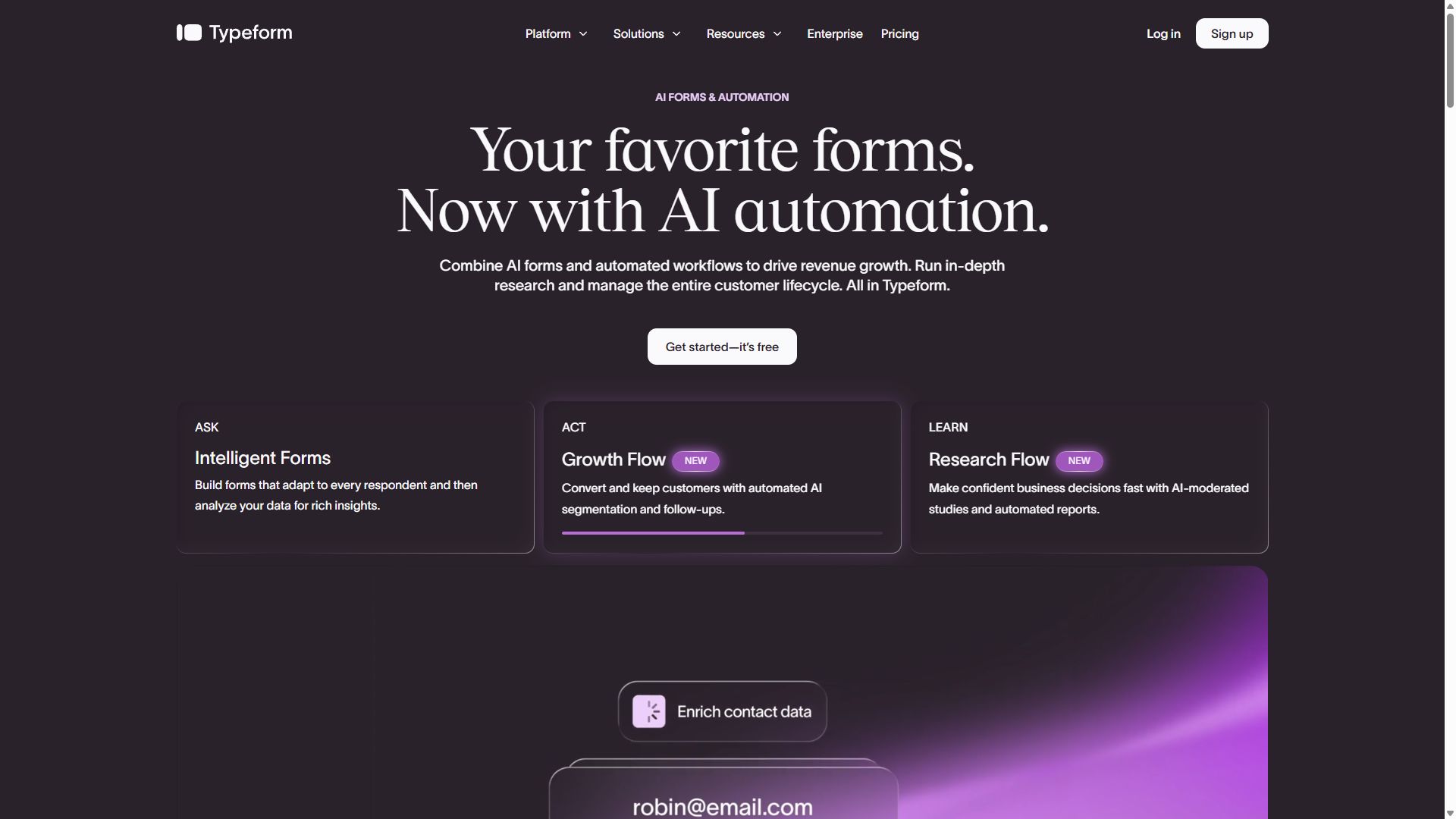 Typeform homepage showing its conversational form builder