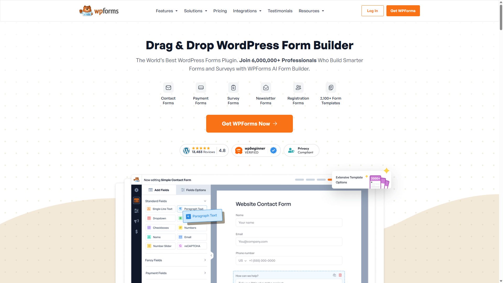 WPForms homepage for the WordPress form plugin